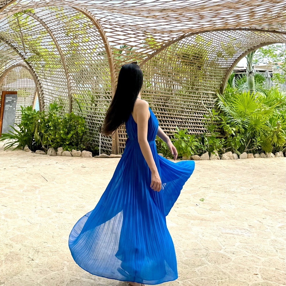 Ted Baker Helyos Pleated Chiffon
Midi Blue Dress size 1 size XS-S